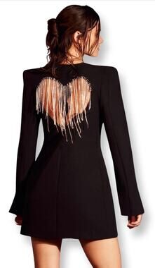 Valentina Shah Italy Black Dixie Blazer Dress with Rhinestone Heart Back 0 XS